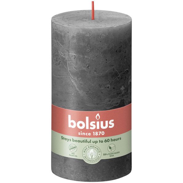 Bolsius rustik søjlelys stormgrå ø68x130 mm 60 timer (4 stk)