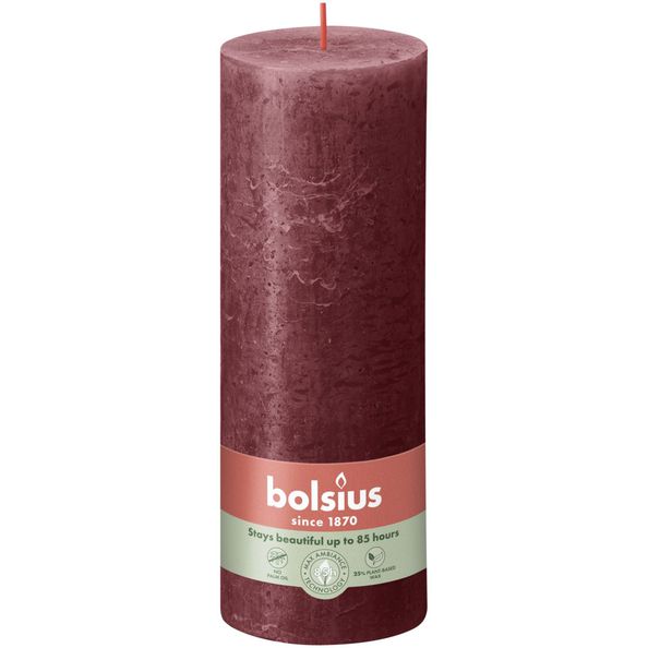Bolsius rustik søjlelys fløjlsrød ø68x190 mm 85 timer (4 stk)