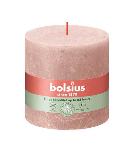 Bolsius rustiek stompkaars misty pink ø100×100 mm 62 uur (3 stuks)