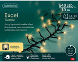 Lumineo julelys excel glimt 10 meter 648 lamper champagne