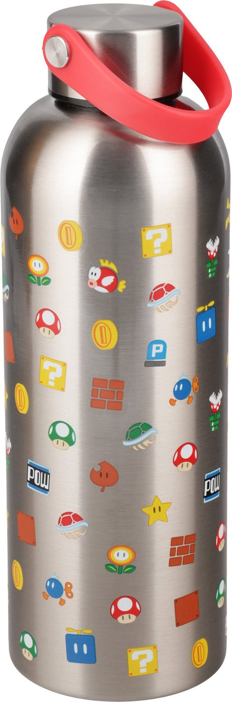 Paladone super mario metal drikkedunk med bæreløkke – rustfri stålflaske 500 ml –