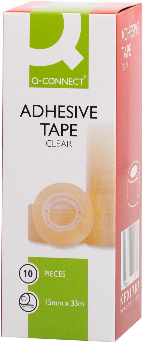 Q-connect selvklæbende tape, pp, fod 15 mm x 33 m, æske med 10 stk.