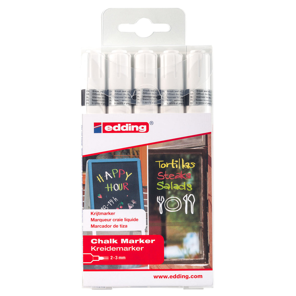 Edding 4095 • kridttusch 2-3mm assorteret hvid 5stk