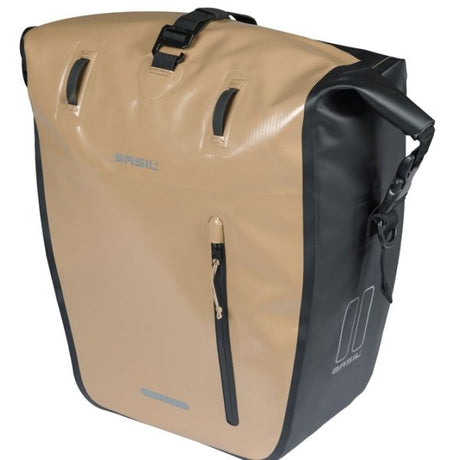 Basil enkelt cykeltaske rivo l presenning mik 25-31l 14 x 28 x 43 cm - sandsort