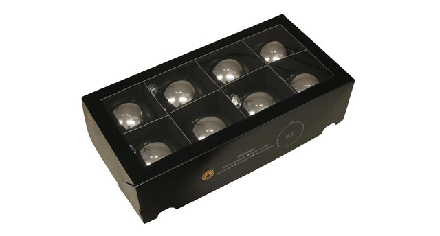 W b. 8 glassballs cap silver shiny 80 mm