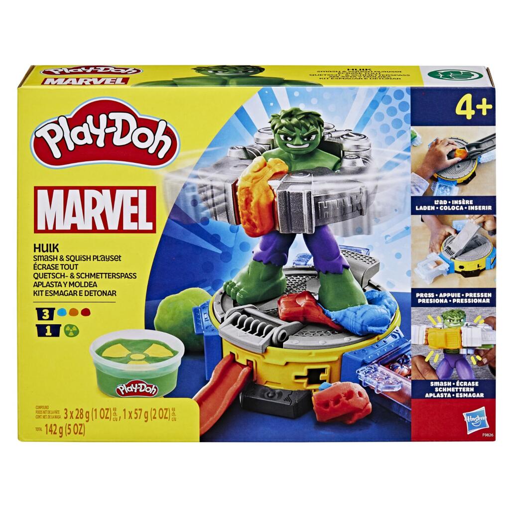 Play-doh marvel hulk smash squish legesæt - 4 lerpotter