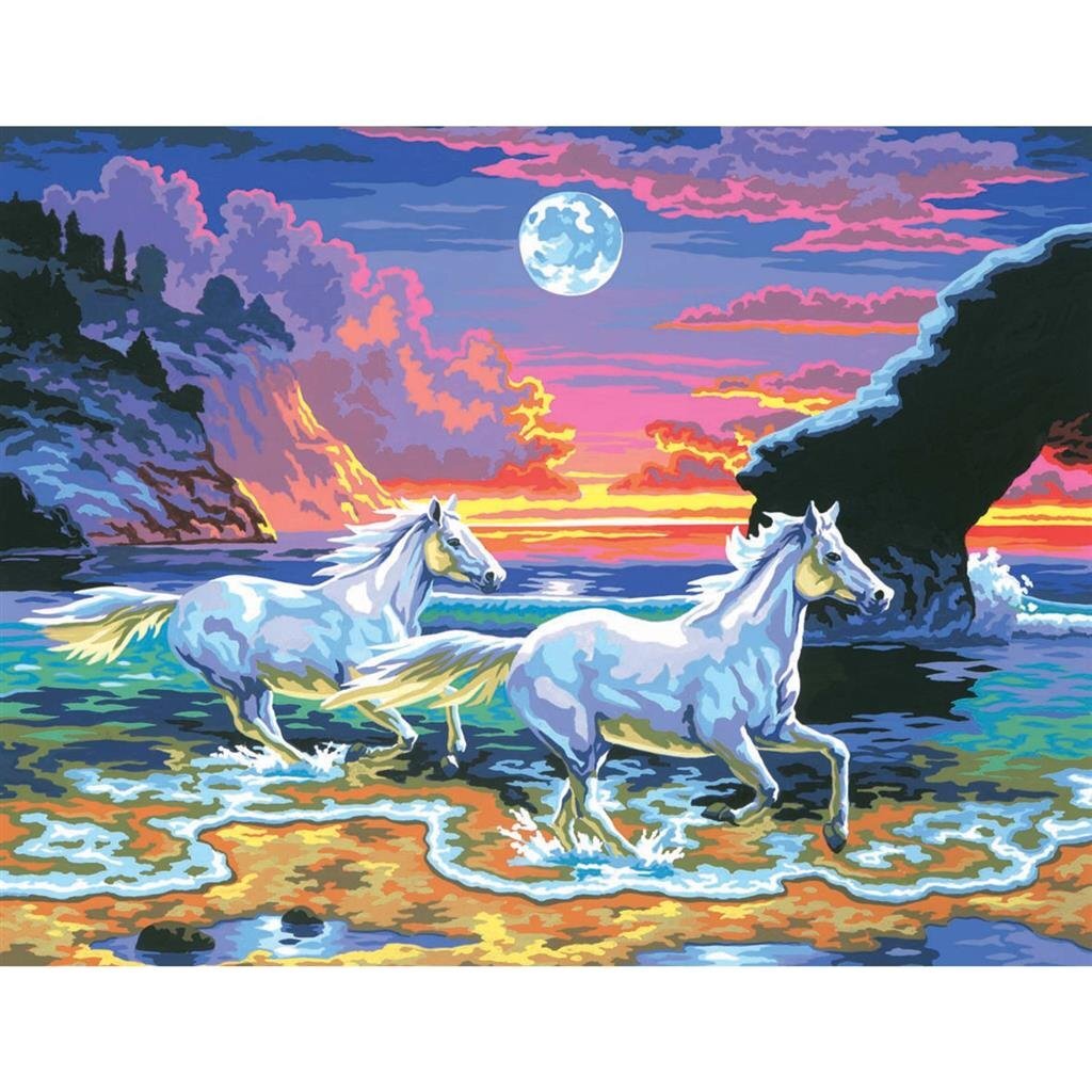 Grundmaleri af Numbers Horses on the Beach