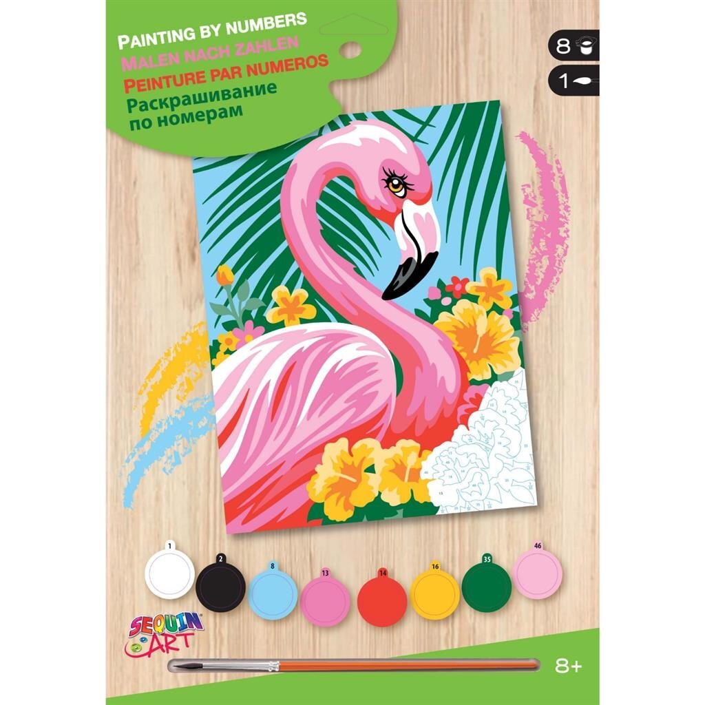 Pailletkunstmaling af nummer flamingo