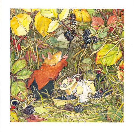Kort+kuvert. plukke brombær. 16x16 cm.
