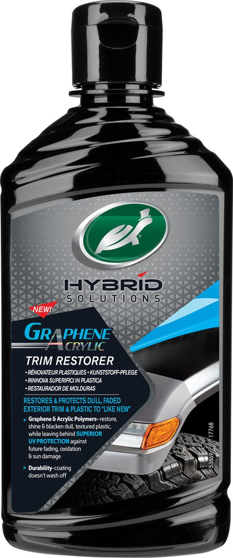 Turtle wax HS trim restaurerer - genopretter beskytter mat, falmet plastik - uddyber den sorte farve - overlegen UV-beskyttelse - modstandsdygtig over for vaskevejrspåvirkninger - 296ml