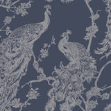 Hollandske Wallcoverings Dutch Wallcoverings Tapet Peacock Marine Blå og sølvfarvet