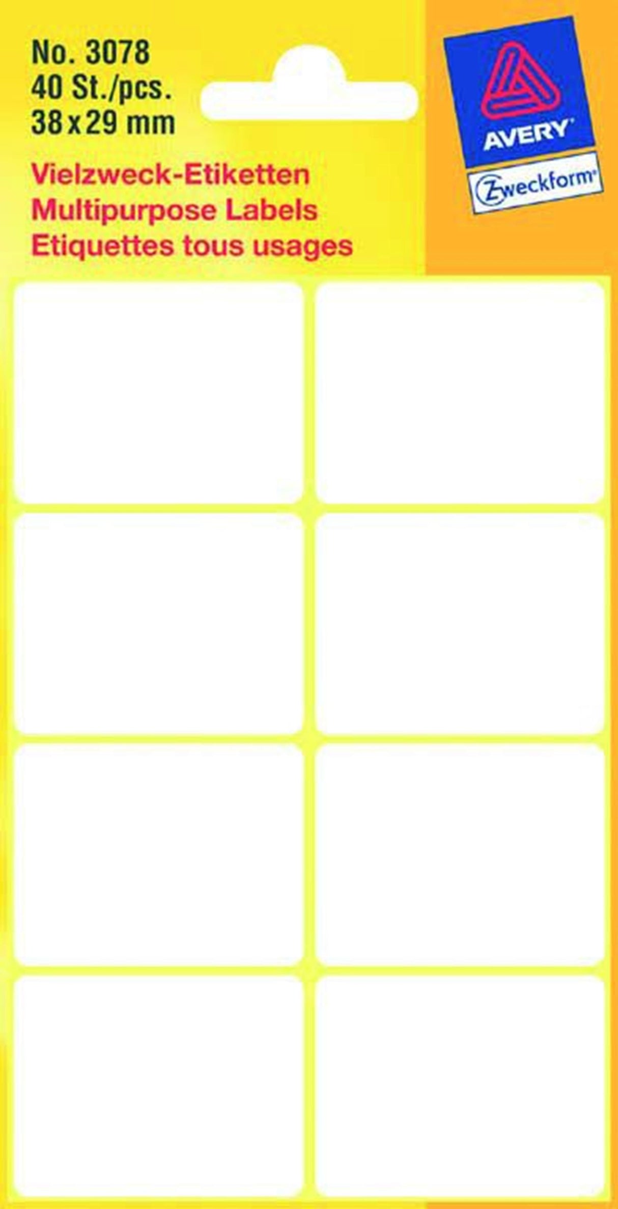 Kangaro label Zweckform 38x29mm hvid blister med 40 labels. bundt med 10 pakker