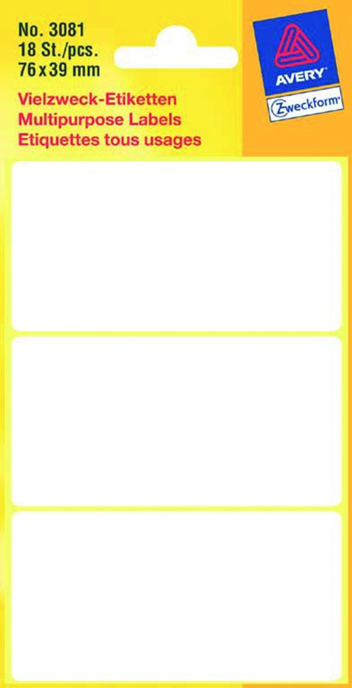 Kangaro label Zweckform 76x39mm hvid blister med 18 labels. bundt med 10 pakker