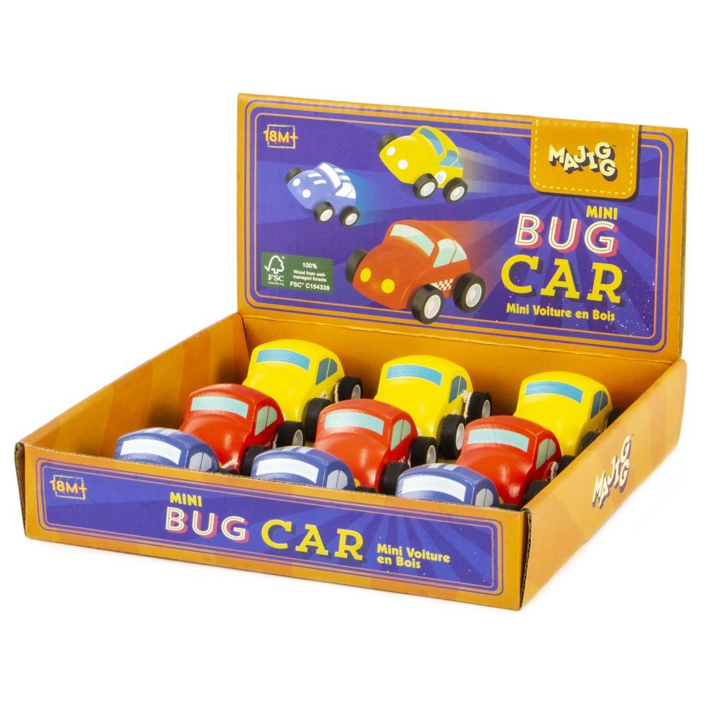 Mini-bug bil i træ. fsc. 12 stk. 3+
