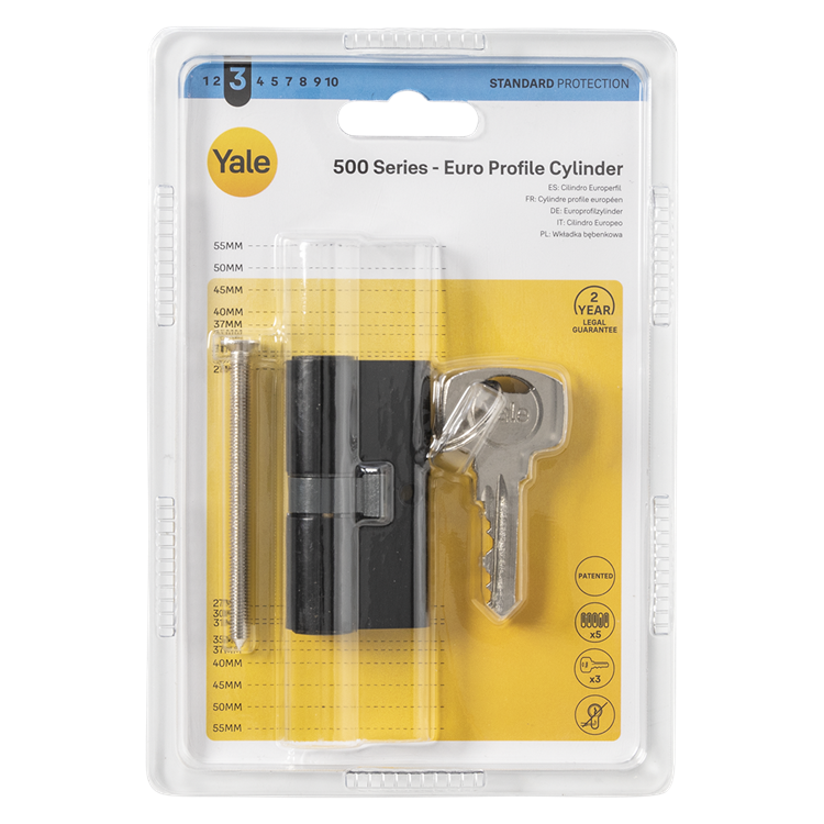 Yale 1070952 - profilcylinder 500 sort mat 60mm (30 30) | 5 stk