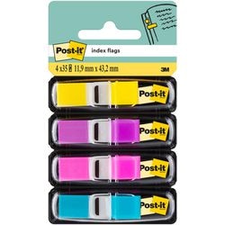 Post-it â® index smal, standaard dispenser, helderblauw, geel, roze, paars, 12 x 43 mm, 35 tabs kleur dispenser