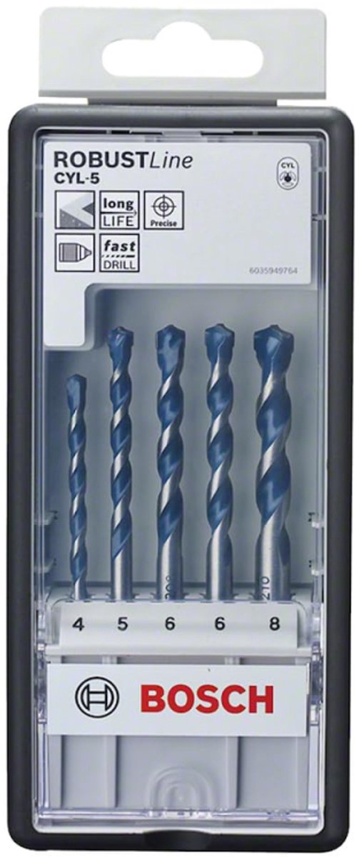 Bosch - 5-delt robust linje betonboresæt cyl-5 4; 5; 6; 6; 8 mm