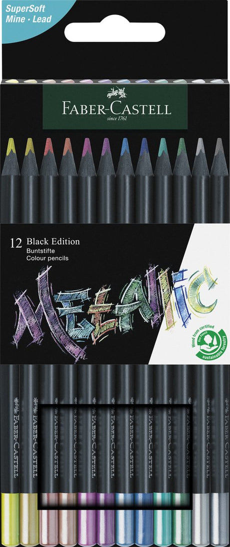 Faber-castell farveblyant - sort udgave - 12 dele metallic i papkasse - fc-116415