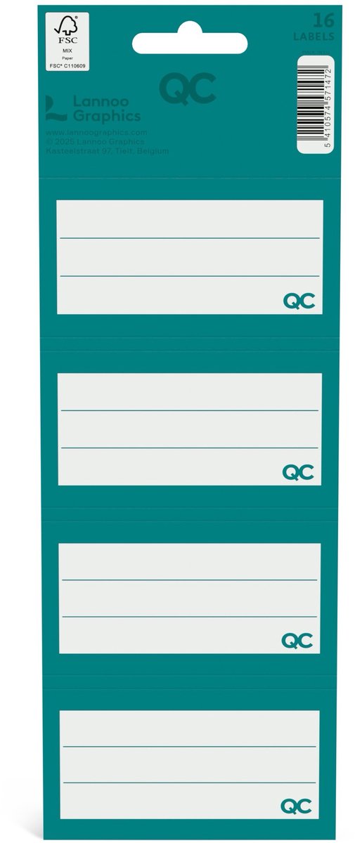 Qc farve selvklæbende skoleetiketter blå-grøn - sæt med 16 stk
