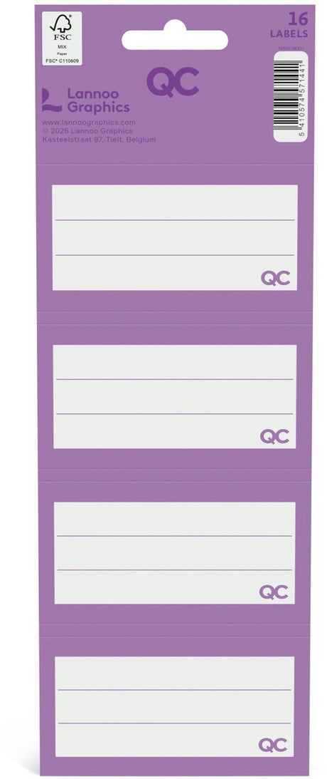 Qc farve selvklæbende skoleetiketter - lilla - sæt med 16 stk