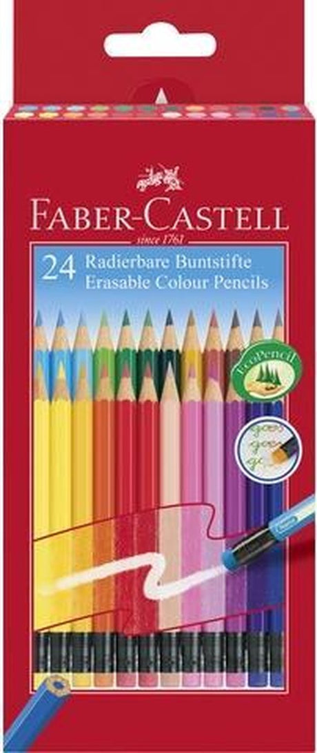 Faber-castell farveblyanter - etui 24 dele - sletbart - med viskelæder - fc-116625