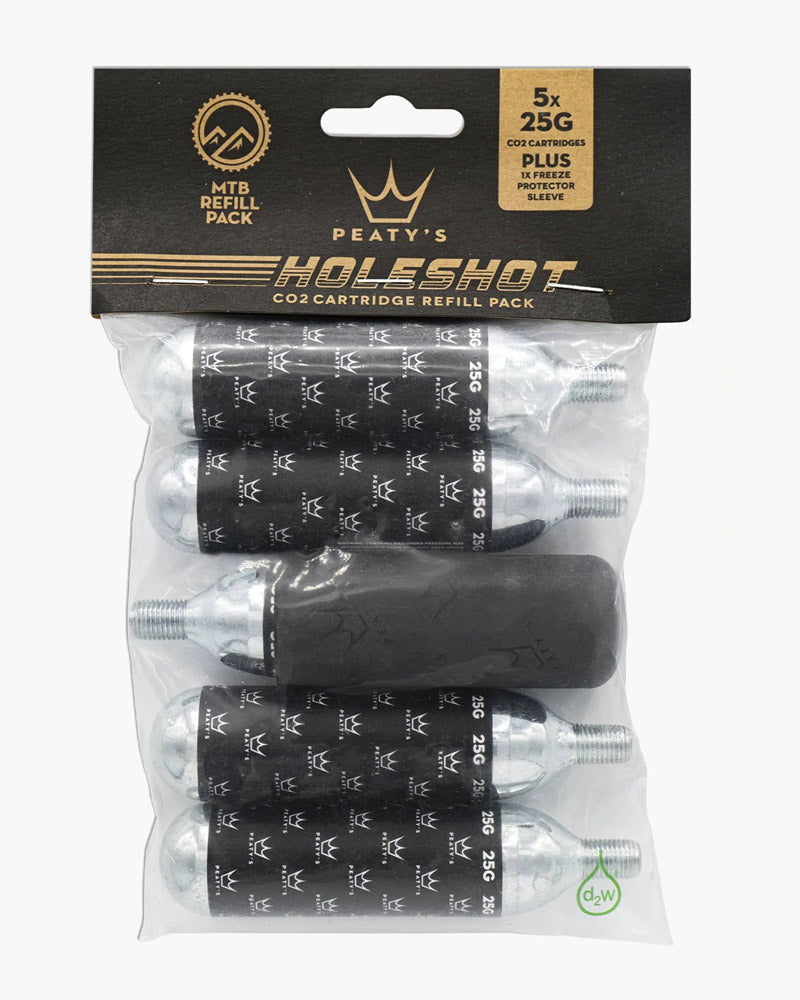Peaty's holeshot co2 patron genopfyldningspakke - mtb (25g) pakke med 5