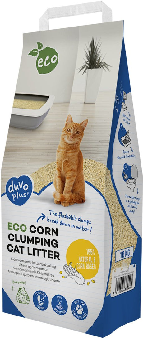 Duvo plus kattenbakvulling eco - klontvormende maïs - 100% natuurlijk - 10kg (16,37l)