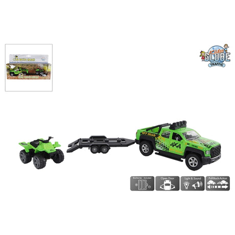 Kids globe terrængående køretøj med trailer med quad lys lyd 29 cm