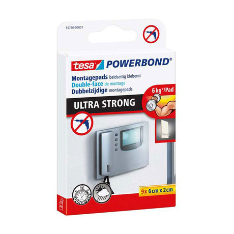 Tesa selvklæbende puder powerbond ultra stærke dobbeltsidede installationspuder – pakke med 9 stk.