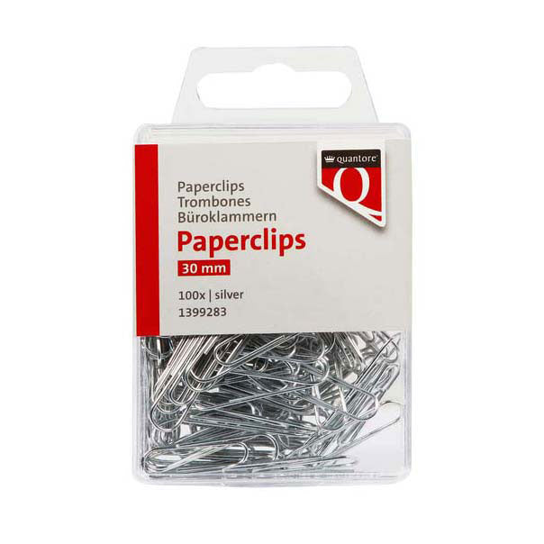 Quantore papirclips 30mm sølv, 100 stk.