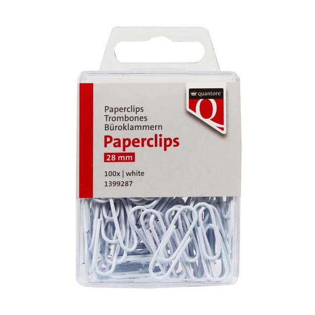 Quantore papirclips 28mm hvid, 100 stk.