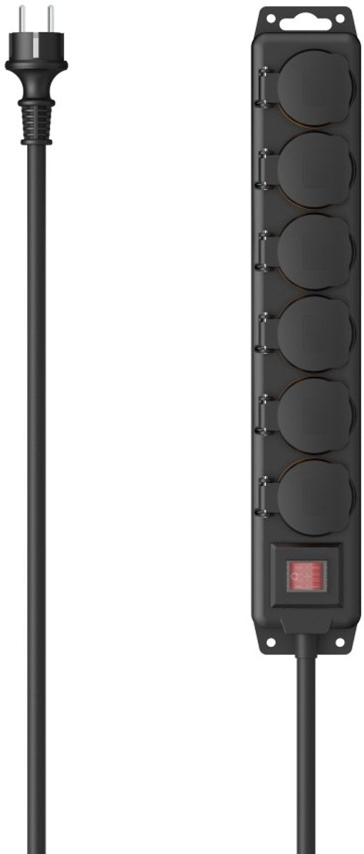 Hama strømskinne - 6-vejs - 2m kabel - til udendørs IP44 - sort