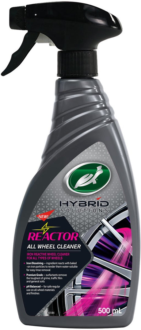 Turtle wax hybrid solutions reactor - fælgrens - til alle typer fælge - med jernopløsende ingrediens - fjerner genstridigt snavs, bremsestøvpartikler - farveændring giver visuelt signal - 500ml