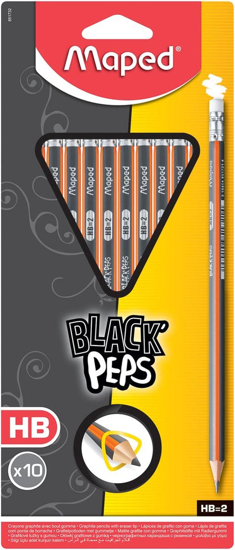 Maped office maped black'peps blyant med viskelæder hb, blister med 10 stk
