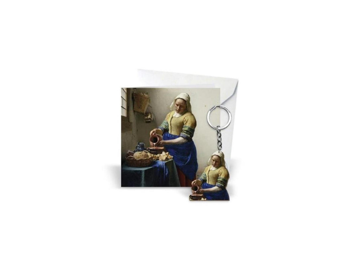 Mælkepigen Vermeer gavekort med nøglering i træ