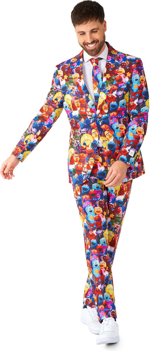 Opposuits sesame street™ - heren pak - carnavalskleding - inclusief pantalon, blazer en stropdas - multi color -maat: eu 54