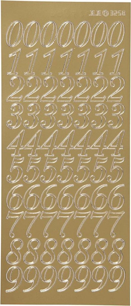 Creativ firmaklistermærker, tal, ark 10x23 cm, guld, 1 ark
