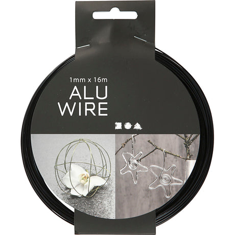 Creativ company alu tråd, rund, tykkelse 1 mm, sort, 16 m 1 rulle
