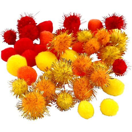 Creativ firma pomponer, d 15+20 mm, orange, rød, gul, 48 div 1 æske