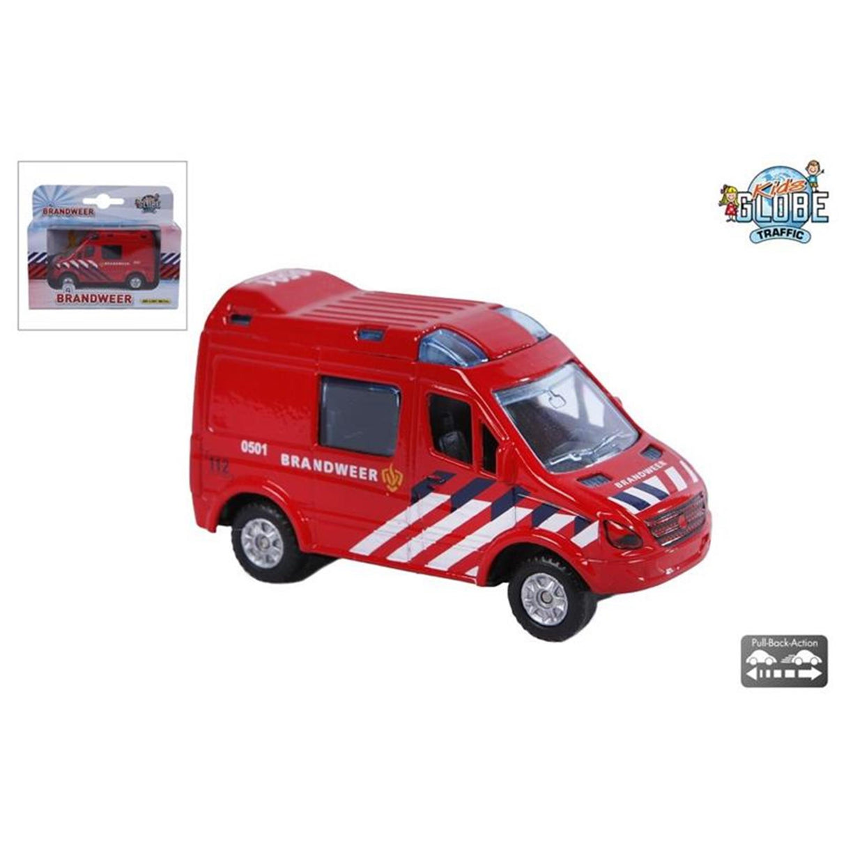 Kids globe brandvæsen nl trykstøbt pullback-action 8 cm