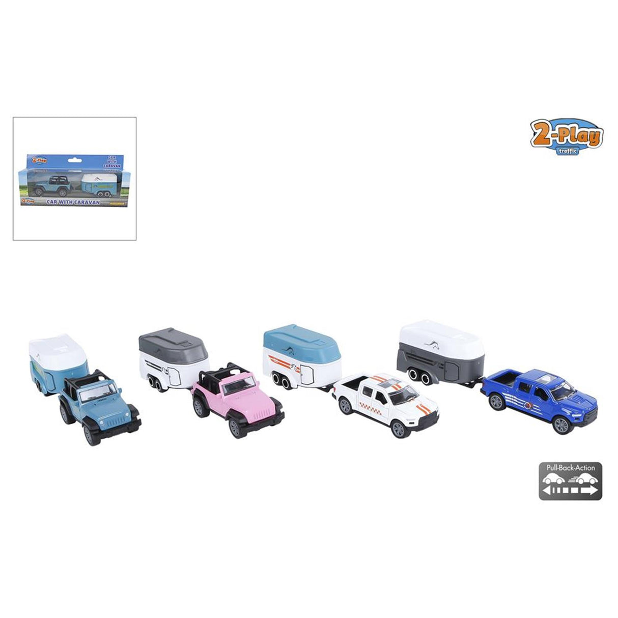 2-play van manen bil med hestetrailer die cast pull back ass 16,5cm