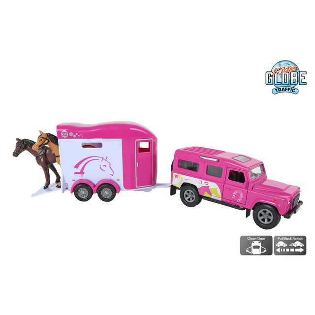 Kids globe landrover med cheval liberté hestetrailer - pink