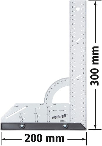 Wolfcraft - tømrerfirkant - metal - 300mm - blokfirkant - skrivefirkant - 5205000