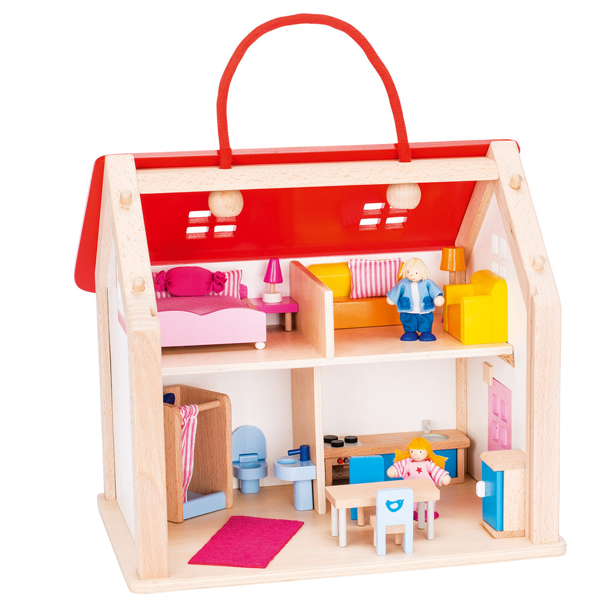 Goki Wooden Dollhouse kuffert med tilbehør