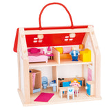 Goki Wooden Dollhouse kuffert med tilbehør