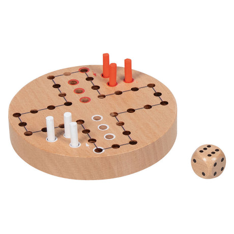 Goki houten ludo spel in katoenen opbergzakje