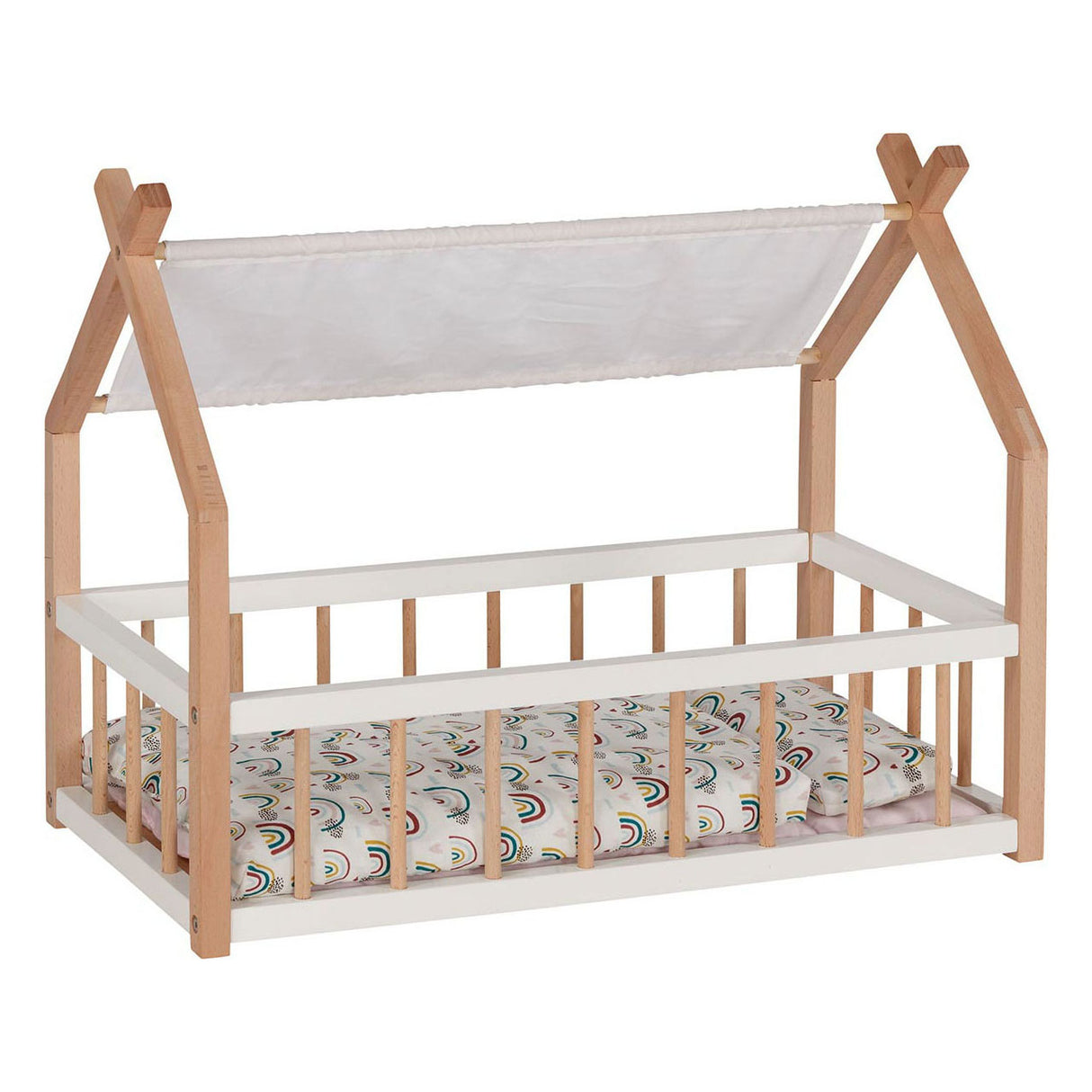 Goki Wooden Doll Bed House med stofstak
