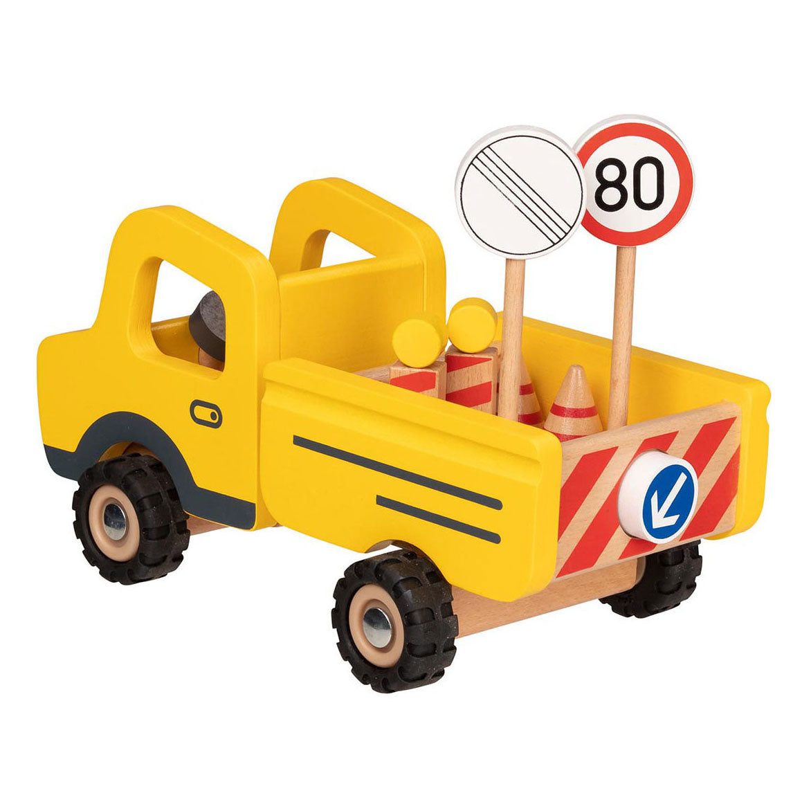 Goki Wood Work -køretøj med trafikskilte, 7dlg.