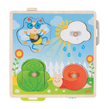 Goki-puslespil: i haven 21,8x22,5x2,8cm, 4-delt, med baggrundsbilleder, træ, 1+