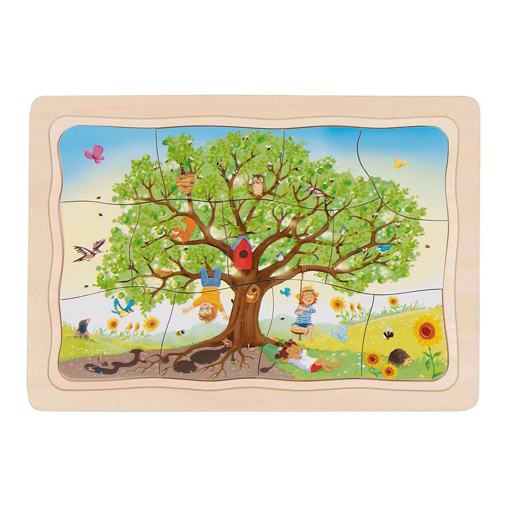 Goki-puslespil - æbletræets årstider - 47 brikker - 4 lag - 28,5x20x1,5cm - træ - 3+